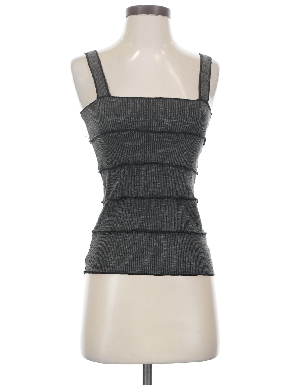 New: POL Charcoal Gray Ribbed Tiered Tank Top• Small
